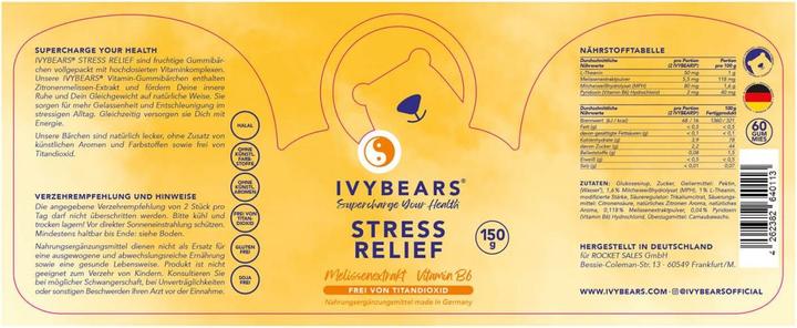 Nährwerte und Zutaten IVYBears Stress Relief (60 Stück, Gummies, 195 g)