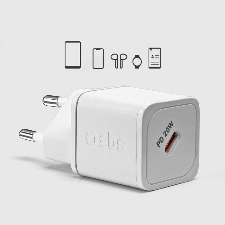 Produktbild SBS PD Reiselader 20W USB-C GaN weiá (20 W, 1 Port)