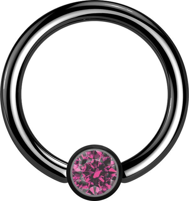 Produktbild Star Piercing Micro Closure Ring schwarz Zylinder Kristall pink (ohne Messing, Chirurgenstahl 316L)