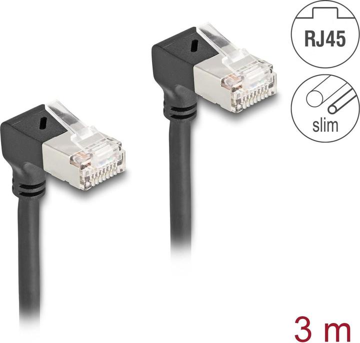 Actual product image Delock RJ45 network cable Cat.6A S/FTP Slim 90° bottom / bottom (S/FTP, CAT6a, 3 m)