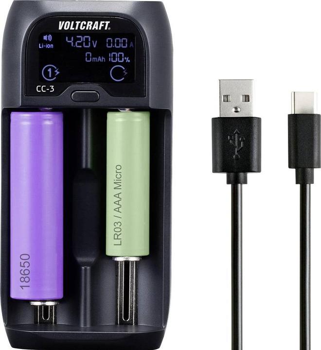 Actual product image Voltcraft Round cell charger (1 pcs., 10440, 14500, 14650, 16340, 17500, 17650, 17670, 18350, 18500, 18650, 22650, 26500, 26650, AA, AAA, C, AAAA, Sub-C, Chargers without battery)