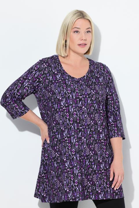 Actual product image Ulla Popken Mixed Floral Print 3/4 Sleeve Knit Tunic (50, 52)