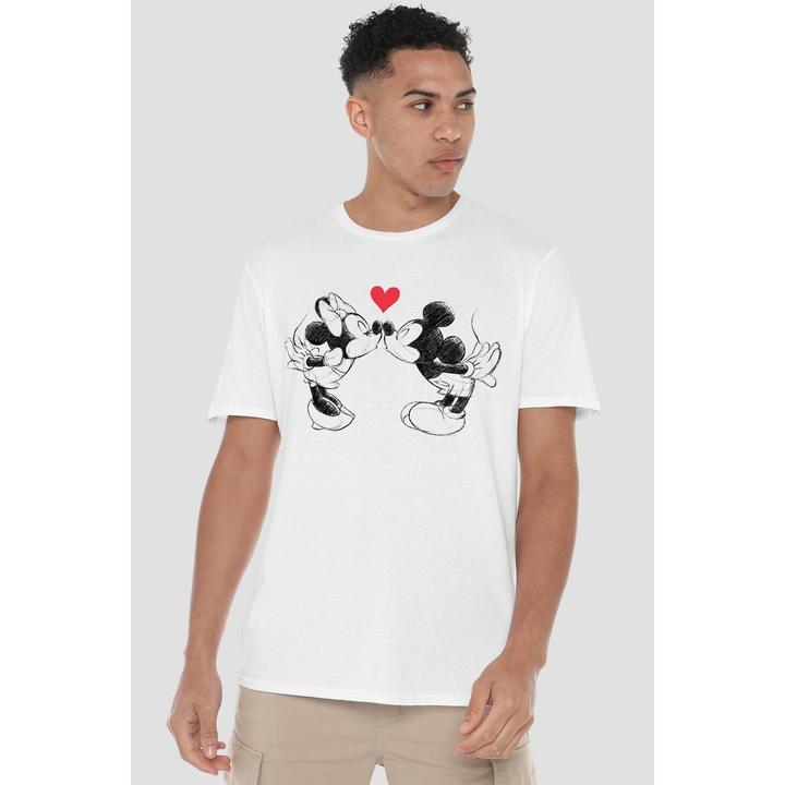 Actual product image Disney Mens Mickey & Minnie Mouse Kiss Sketch Valentine's Day T-Shirt (3XL)