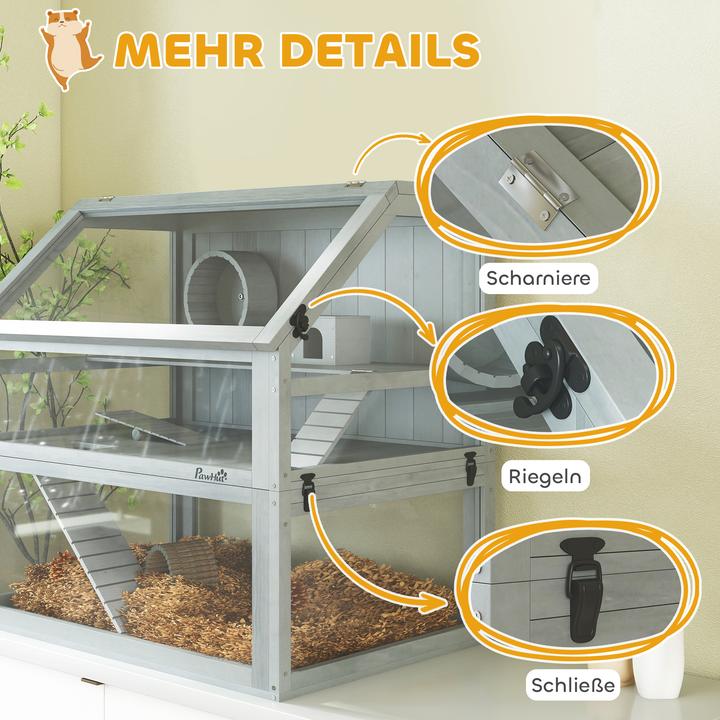 Image du produit PawHut Hamsterkäfig Tannenholz, Acryl Hellgrau