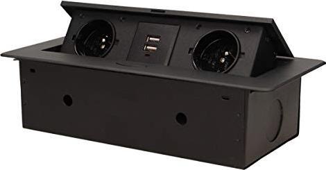 MGA Orno uitschuifbare contactdoosstrook met 2 stopcontacten, 230 V + 2 USB-poorten, zwart (4x)