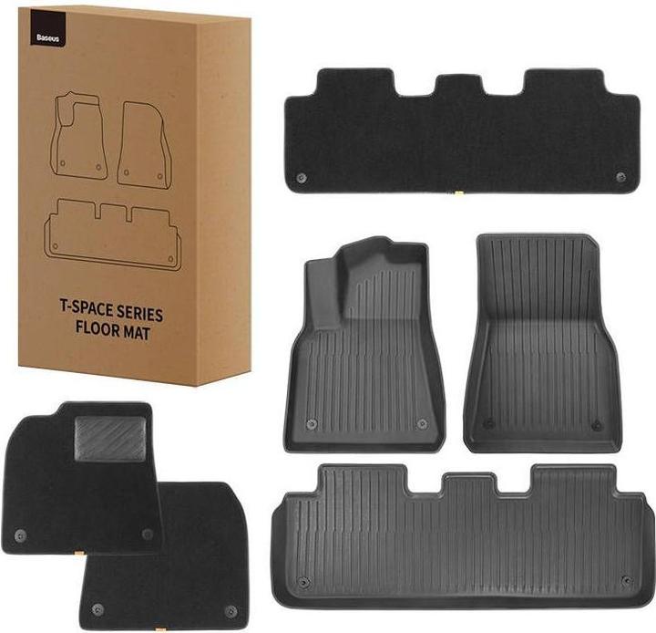 Actual product image Baseus 6-Piece Floor Mat for Tesla T-Space Series (black) (1 set of 2 floor mats)