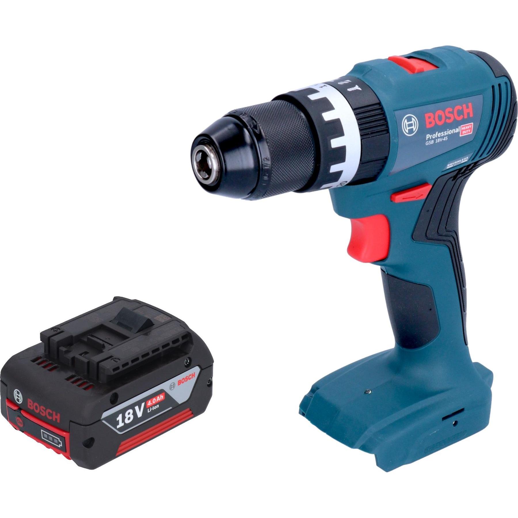 Bosch Professional, Trapano + Avvitatore a batteria, Bosch GSB 18V-45 Trapano a percussione professionale a batteria 18 V 45 Nm brushless + 1x batteri