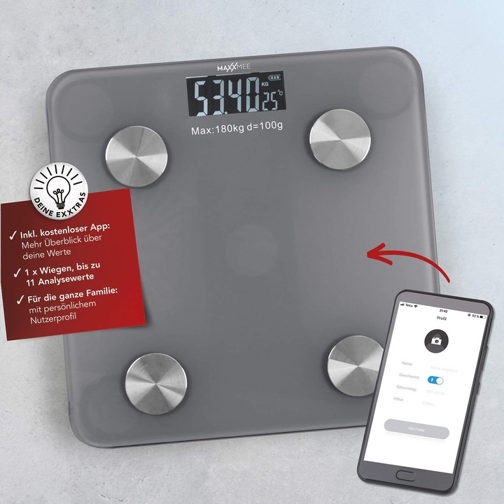 Image du produit Maxxmee Balance d'analyse corporelle (180 kg)