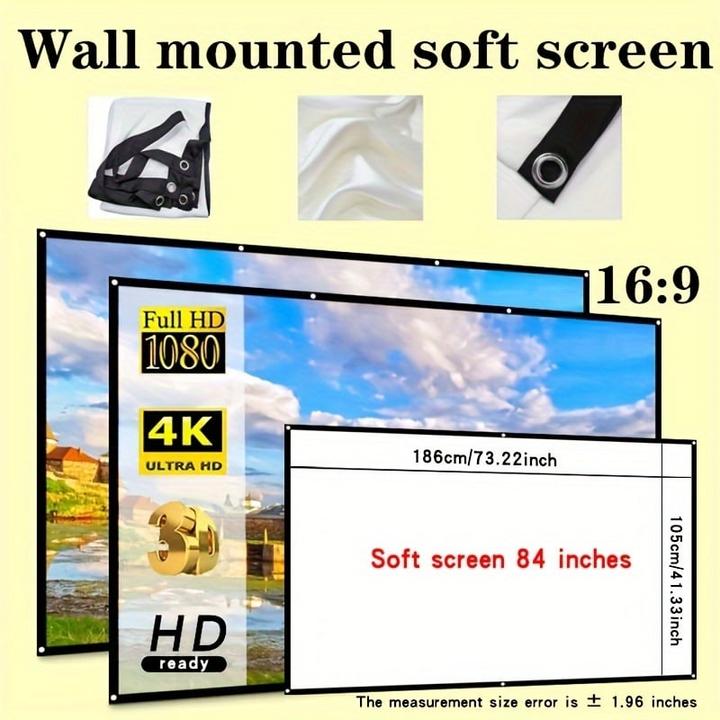 Actual product image PhoneLook Doppelseitige 16:9 Projektionsleinwand mit pflegeleichtem, bügelbarem Stoff (100 Zoll, 254 cm) (100", 16:9)