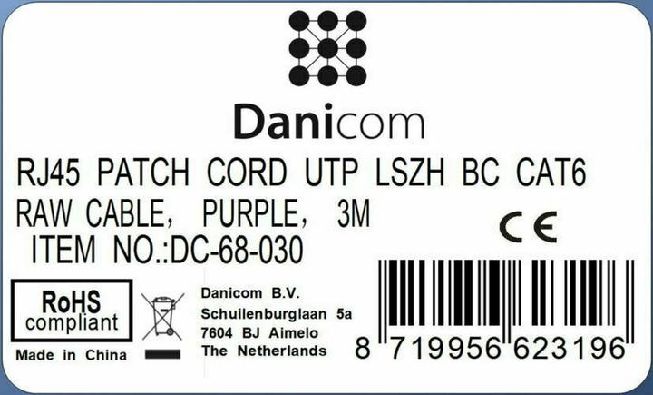 Produktbild Dsit CAT6 Netzwerkkabel, U/UTP, 3 meter, Viollett, 100% Kupfer (U/UTP, CAT6, 3 m)