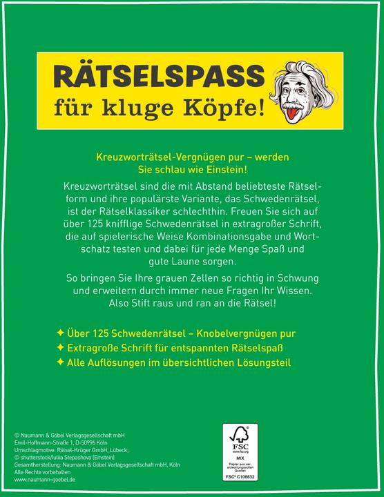 Produktbild Sei schlau wie Einstein! - Kreuzworträtsel für Erwachsene (Deutsch, 2022)