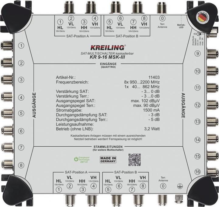 Image du produit Kreiling Commutateur multiple cascadable 8+1 entrées, 16 sorties. KR 9-16 MSK-III (Multi commutateur)