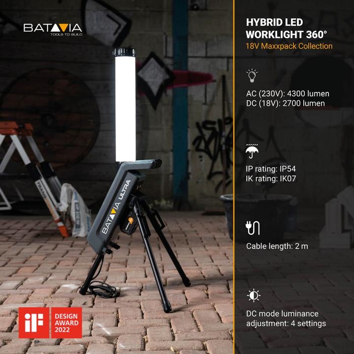 Produktbild Batavia 18V/230V Hybrid-LED-Arbeitsleuchte 360° (ohne Akku und Ladegerät) (4300 lm)