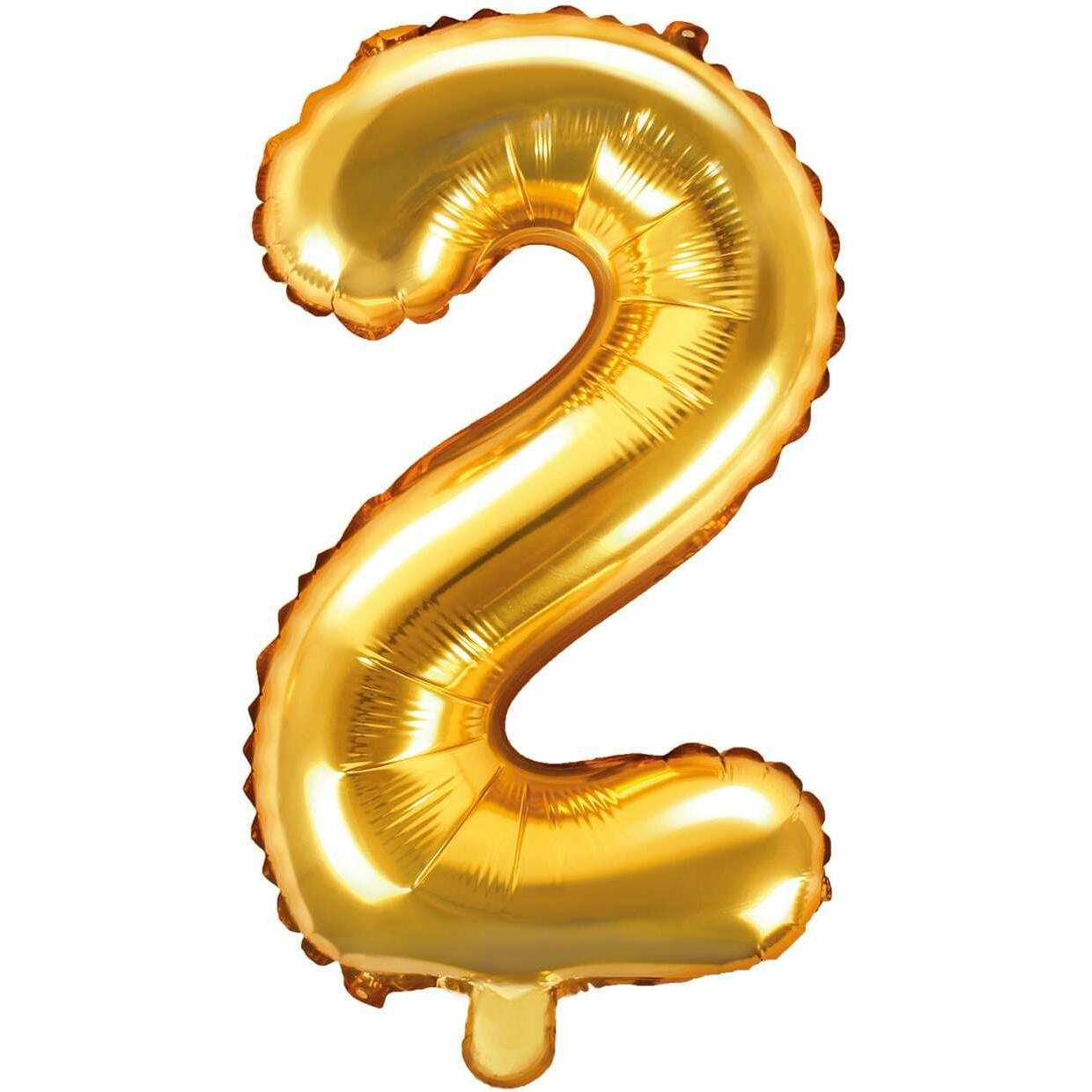 Partydeco Zahlenballon Folie 2 Gold 35-40 cm