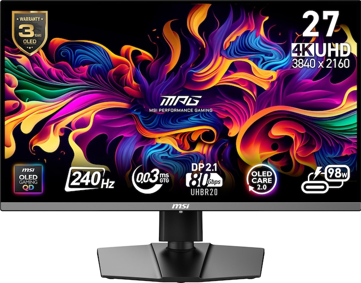 Produktbild MSI 27"(68.6cm)TFT MPG OLED 272URXDE QD-OLED 9S6-3CD79A-016 retail (3840 x 2160 Pixel, 26.50")