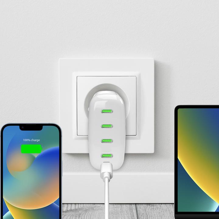 Actual product image SBS Puro GaN Wall Charger with 4 USB-C ports, 140W, white (140 W, 4 ports)