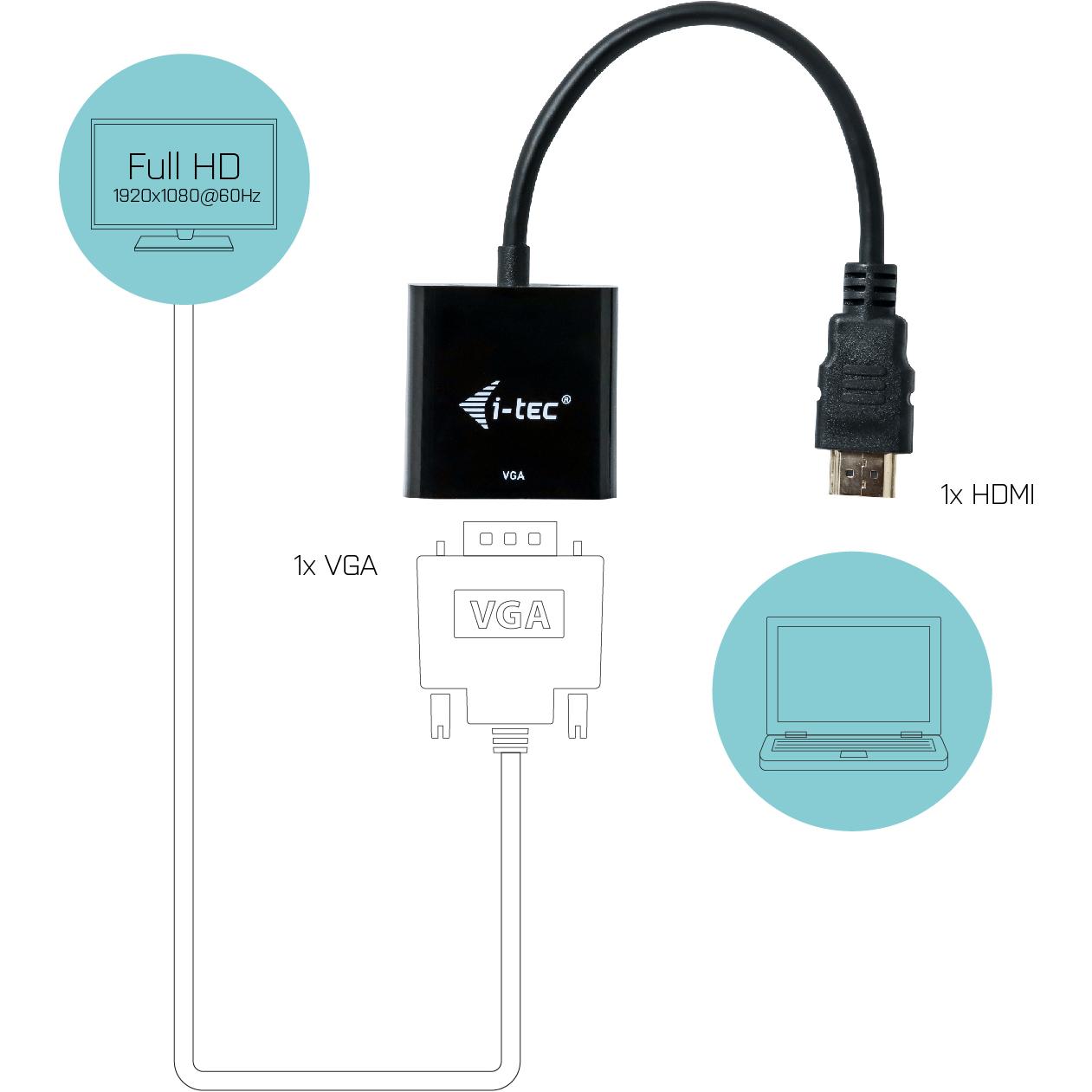 Thumbnail - i-tec HDMI zu (VGA, 15 cm), Data + Video Adapter, Schwarz