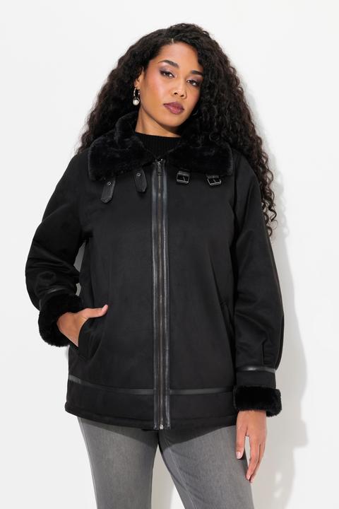 Immagine prodotto Ulla Popken Giacca aviator in stile shearling con effetto pelliccia d'agnello e collo (42, 44)