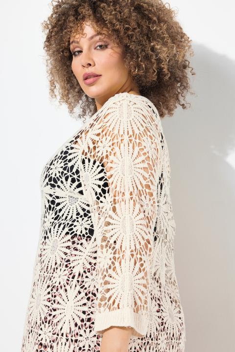 Produktbild Ulla Popken Strickjacke, Blüten, Wellenkanten, V-Ausschnitt, Langarm (50, 52)