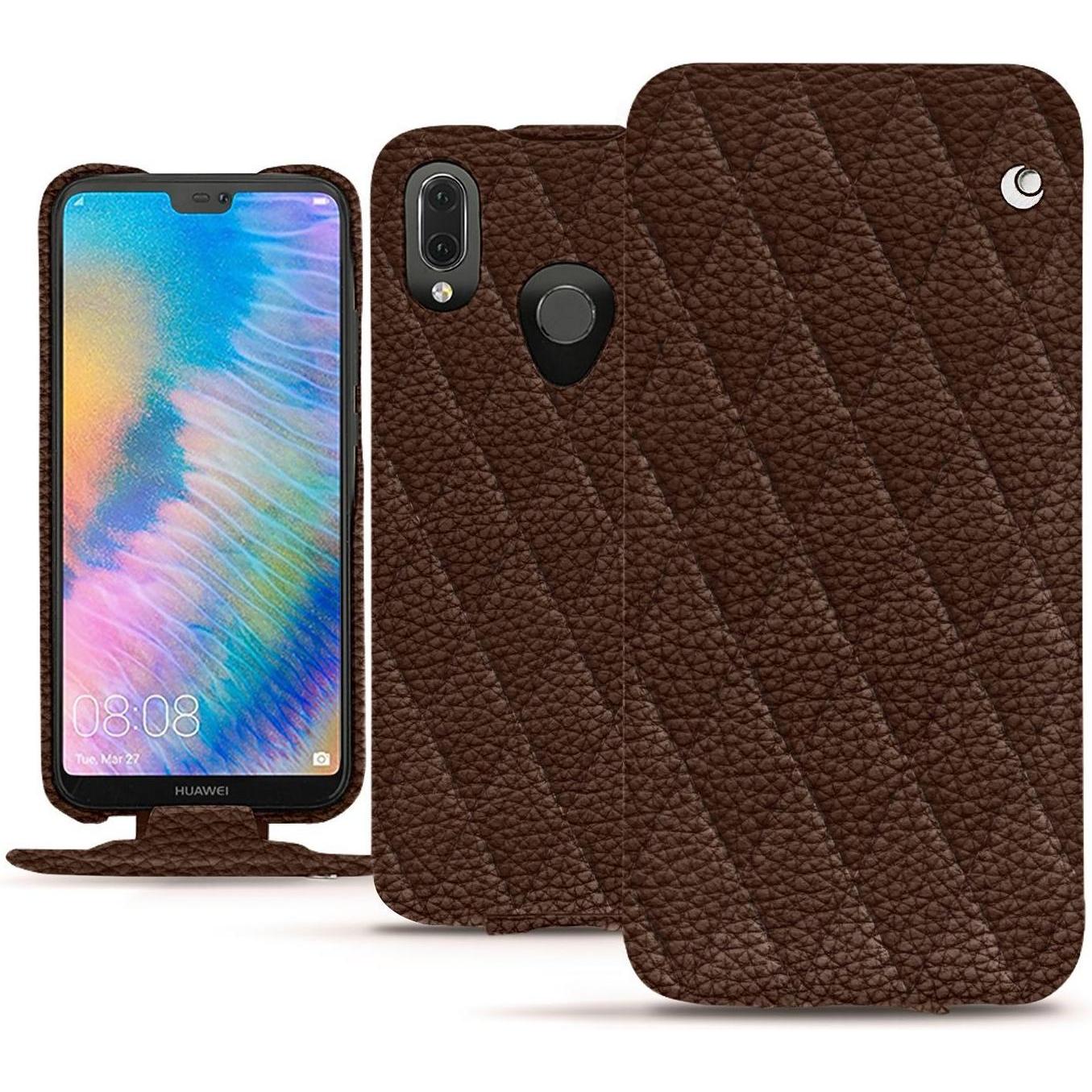 Noreve Lederschutzhülle vertikal (Huawei P20 Lite), Smartphone Hülle, Braun