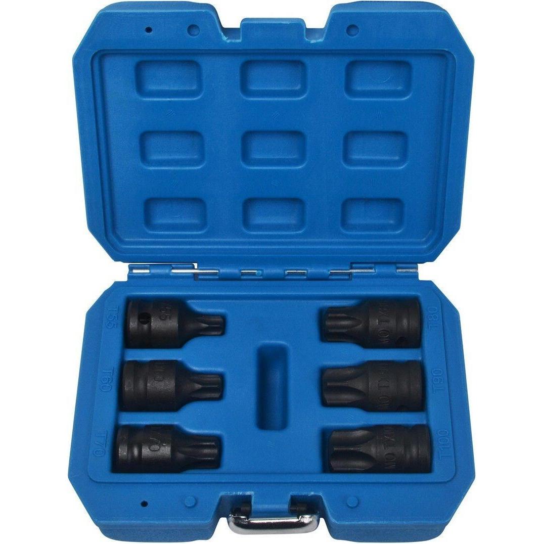 Quatros, Steckschlüssel + Stecknuss, Steck-Kraft-Stecknüsse TORX 1/2, T55-T100, Satz à 6 Stück