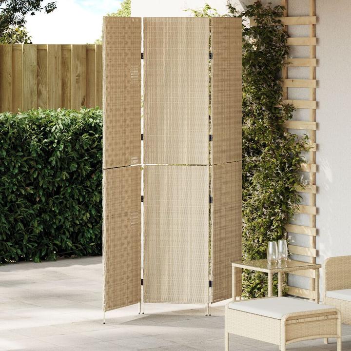 Produktbild vidaXL Raumteiler 3-teilig Faltbar Beige 146x200 cm Poly Rattan
