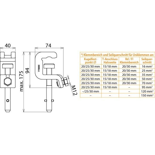 Thumbnail - Dehn UK 30 SQ Universalklemme D 25/30mm T 18mm Rd/Fl 30mm m. Spindel-Q-Stift, Elektronikzubehör + Gehäuse