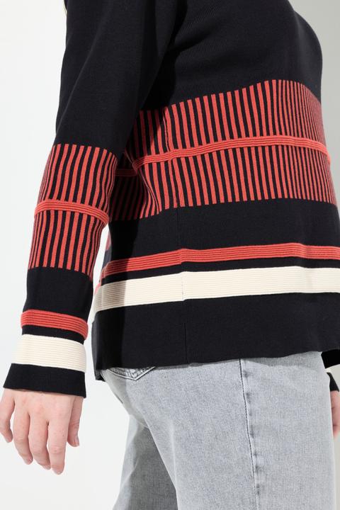 Immagine prodotto Ulla Popken Maglione a righe di cotone biologico con colletto alto e maniche lunghe (54)