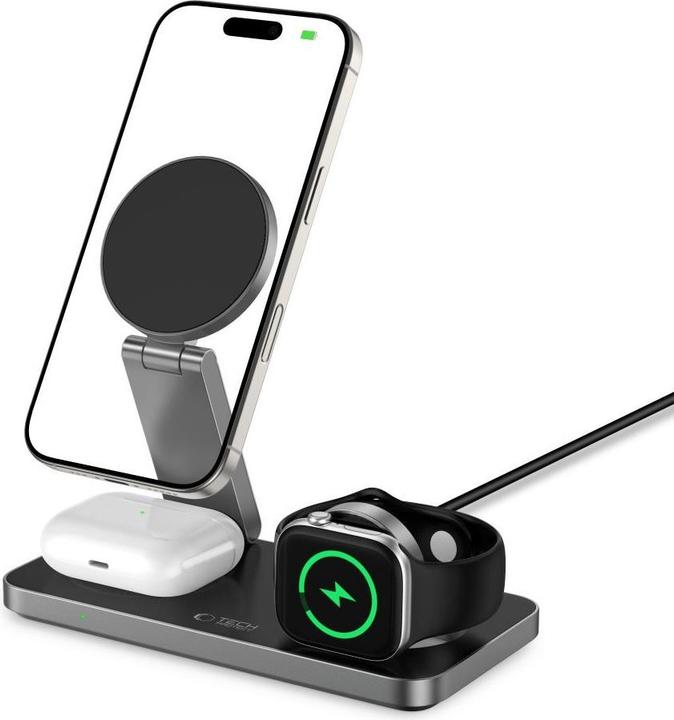 Produktbild Tech-Protect QI15W-A47 MagSafe 3in1 Inductive Charger + USB-C Cable - Black (15 W)