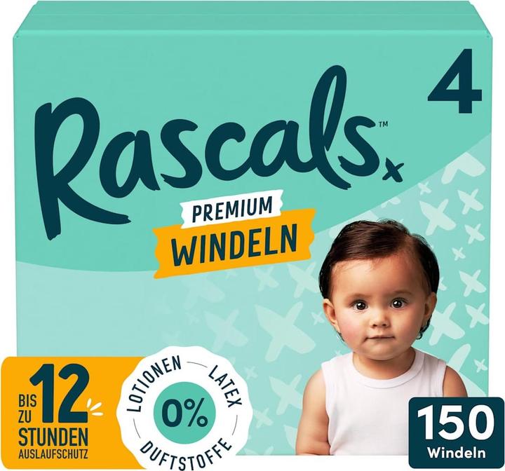 Rascals Windeln Premium Gr. 4 (10-15 kg), Monatsbox, 150 St (Dimensione 4, Pacco mensile, 150 pz.)
