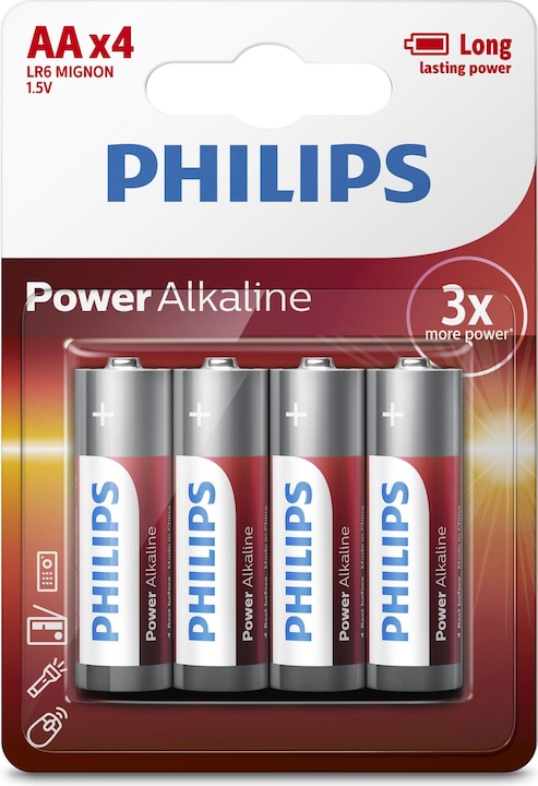 Actual product image Philips Battery Power Alkaline AA 4 pieces (4 pcs., AA)