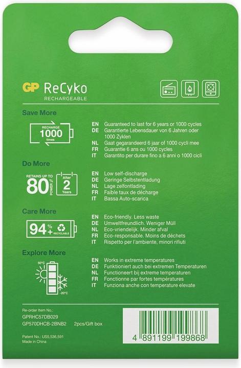 Produktbild GP Batteries ReCyko (2 Stk., D, 5700 mAh)