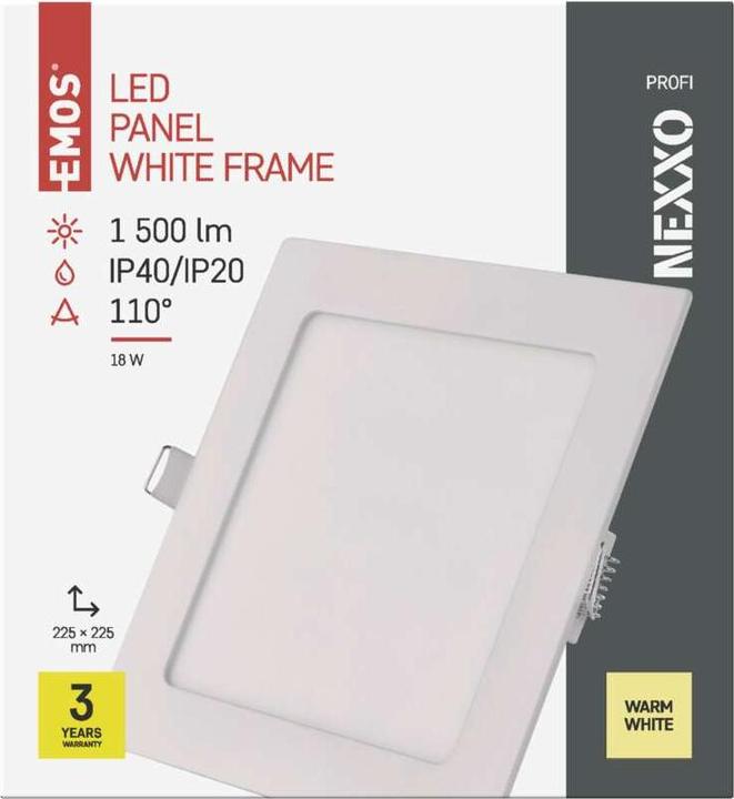 Produktbild Emos LED-Einbauleuchte NEXXO, quadratisch, weiss, 18W, warmweiss (1500 lm)