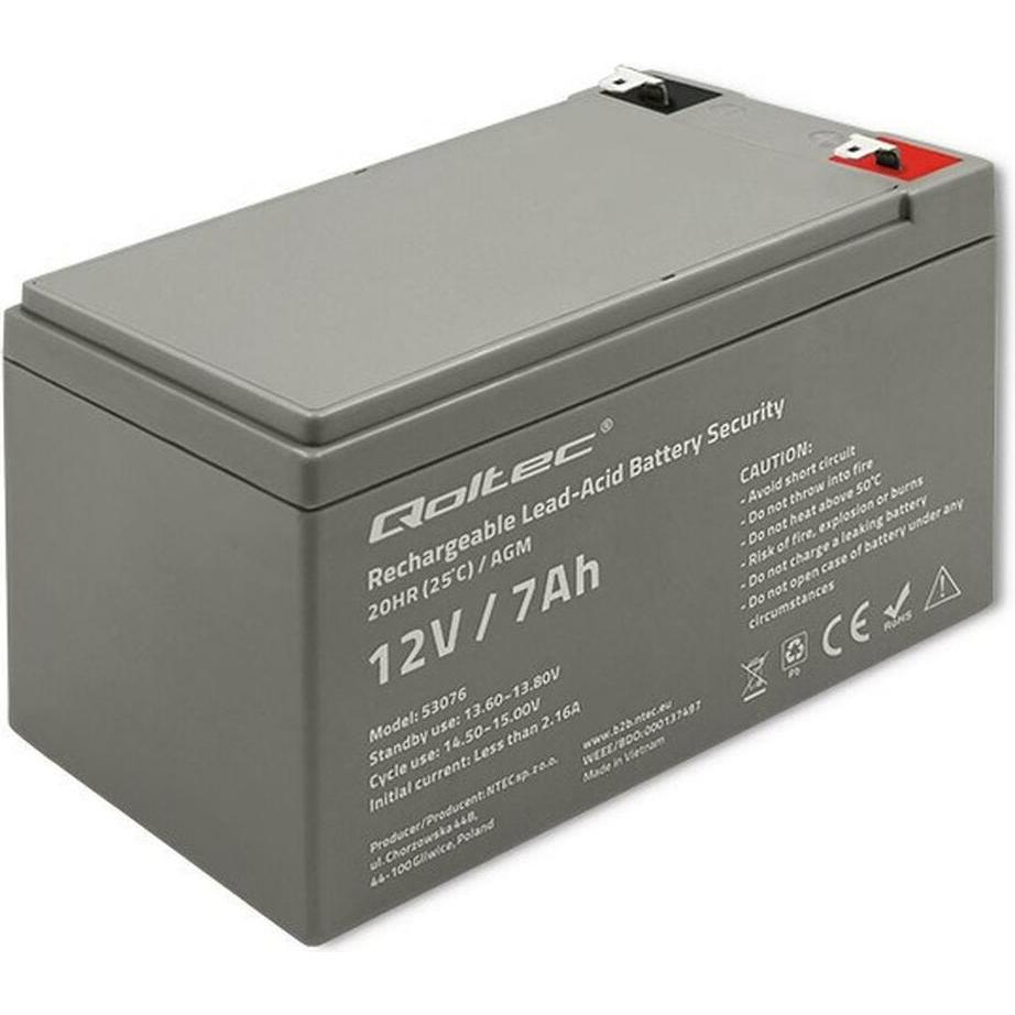 Qoltec, Batterie di alimentazione, 53076 Batteria AGM 12V 7Ah max. 105A Sicurezza (12 V, 7 Ah)