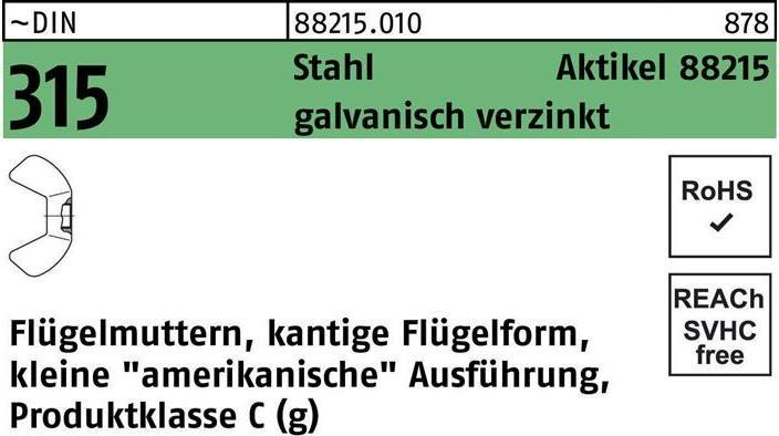Flügelmutter R 88215 M 10 Stahl galvanisch verzinkt