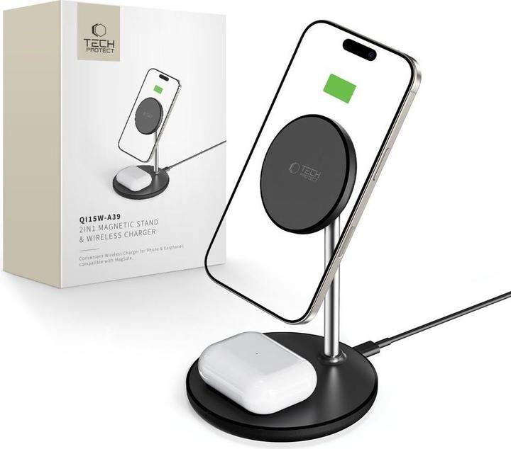 Actual product image Tech-Protect Stacja ÅadujÄ ca QI15W-A39 2w1 MagSafe - czarna (15 W)
