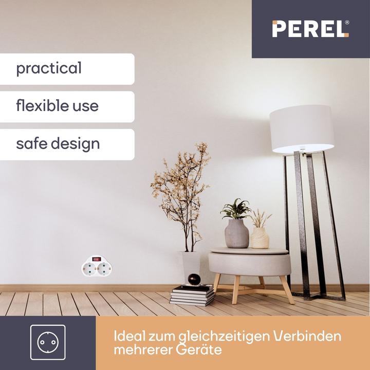 Actual product image Perel Adapter socket - On/off switch - Earthing contact (CEE 7/3, 2 x)