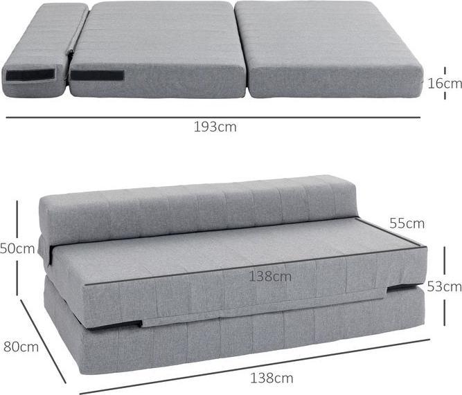 Produktbild Swisshandel24 Klappsessel mit Bettfunktion, Gästebett, faltbar, bis 250 kg, 138x80x50 cm, Grau (2-Sitzer)