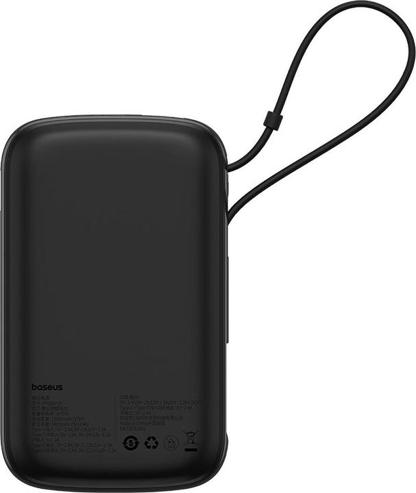 Produktbild Baseus Qpow Pro+ 10000 mAh 22,5 W Powerbank mit integriertem USB-C-Kabel und Display – Schwarz (10000 mAh, 22.50 W, 37 Wh)