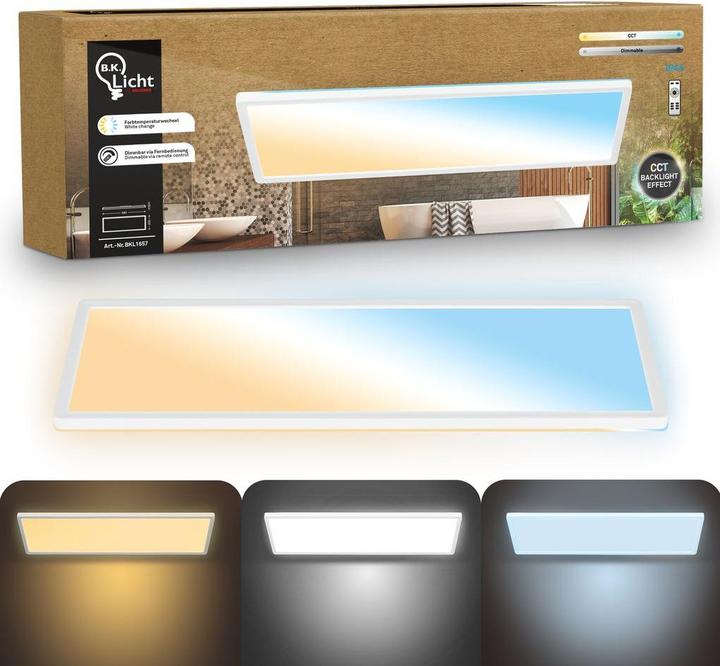 Actual product image B.K.Licht SHALLOW ultraflaches LED Panel, IP44, weiss, 580x200 (3000 lm)