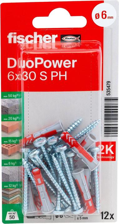 Actual product image Fischer SB Nylon plug Duopower with screw (12 pcs.)