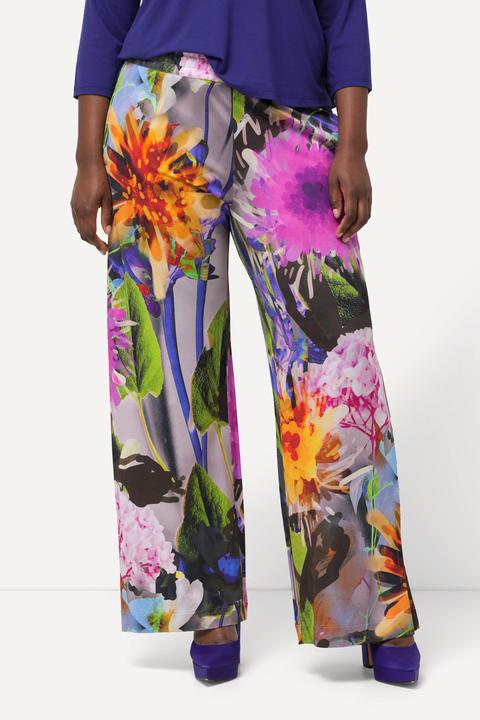 Immagine prodotto Ulla Popken Pantaloni in tessuto fluente con fiori, taglio della gamba ampio e cintura elastica (58, 60)
