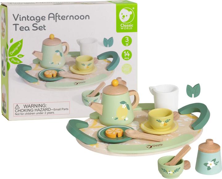 Immagine prodotto Classic World Servizio da tè vintage in legno con vassoio, 14 pezzi.