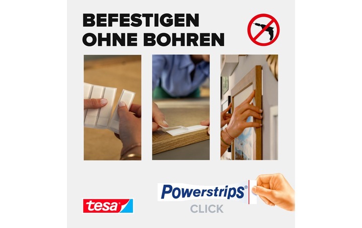 Immagine prodotto tesa Powerstrips CLICK - Cuscinetti adesivi in velcro - Appendi quadri senza forare - Grande 7,2kg - 4 x (7.20 kg)