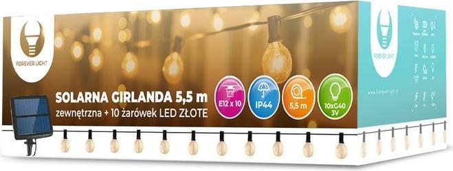 Actual product image Forever Light Solar Garland 5,5m +10 LED bulbs filament gold E12 G40 IP44 (240 lm, E12, IP44)