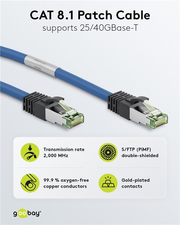 Image du produit Goobay Câble de réseau (S/FTP, CAT8.1, 1 m)