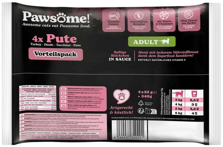 Image du produit Pawsome Adult dinde 4x85g (Adulte, 4 pcs, 85 g)