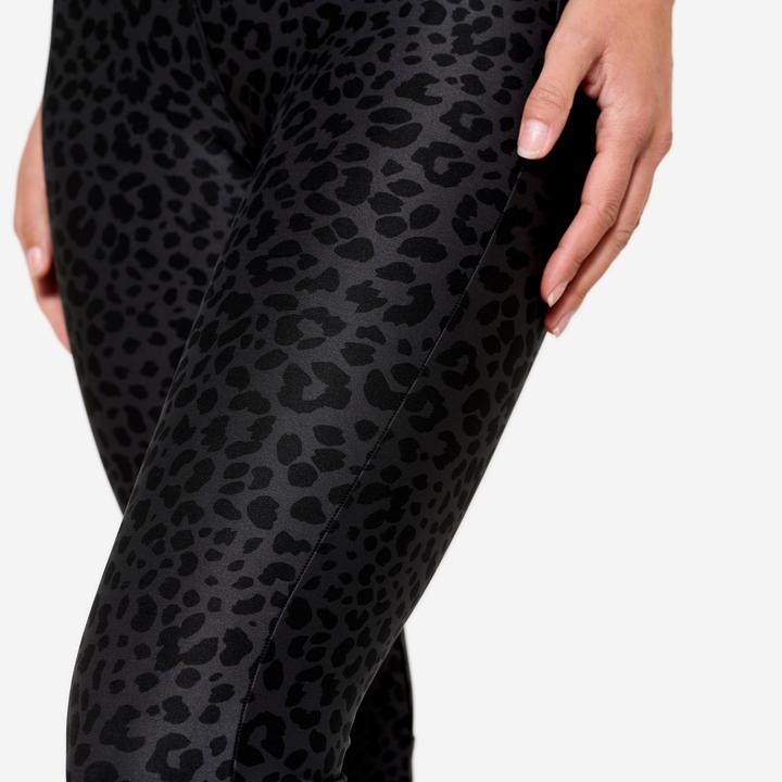 Produktbild Domyos Leggings Damen gerader Beinabschluss - Leoparden-Print dunkelgrau (L)