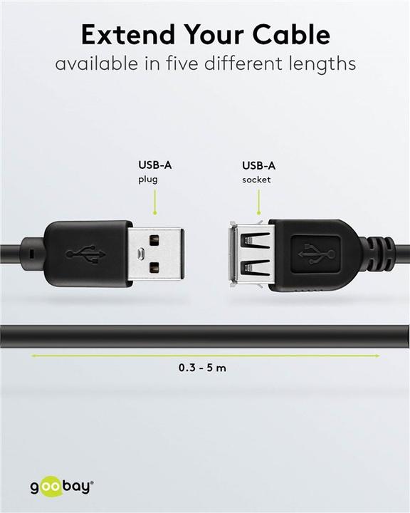 Produktbild Goobay USB 2.0 Hi-Speed Verlängerungskabel, Schwarz, 0.6 m (0.60 m, USB 2.0)