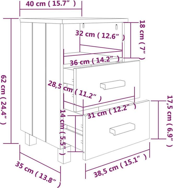 Immagine prodotto vidaXL Nachttisch (40 x 35 x 62 cm)